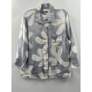 Simply Art By Dolcezza Women’s Linen Button Up Daisy Abstract Floral Size PL